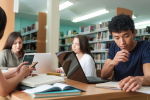 College students in the library